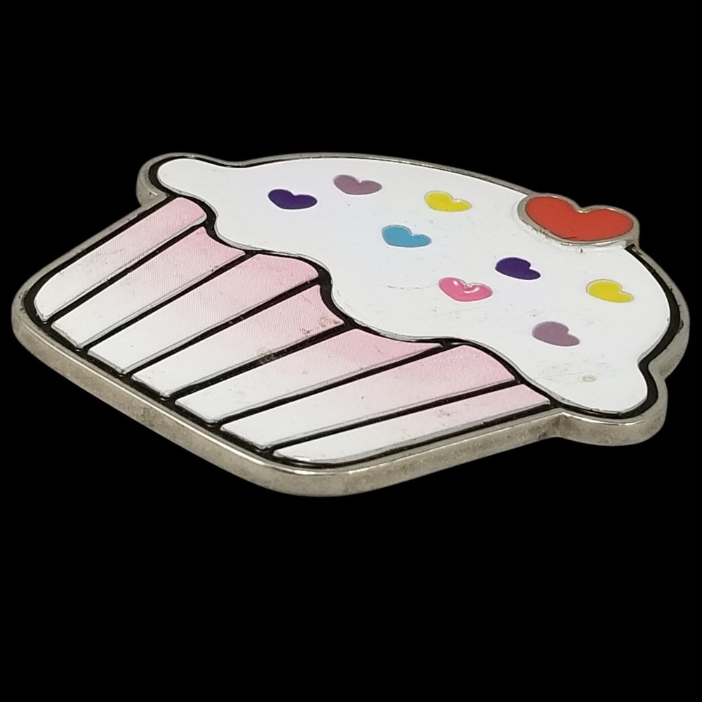 Vintage Cupcake Belt Buckle: Enamel Hearts, Kawaii Candy, Made in USA - Picture 4 of 9